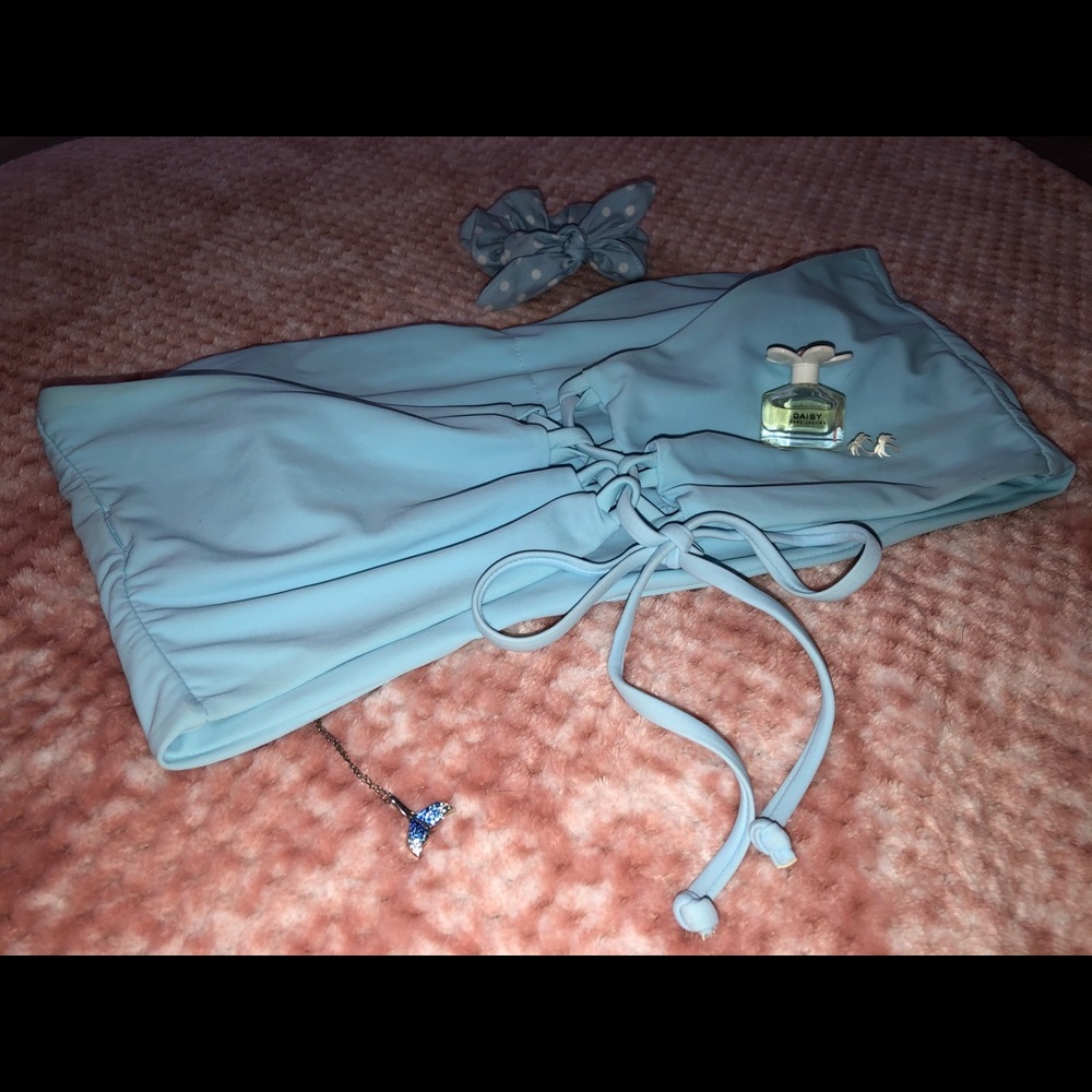 Blue Cami Swim Top w/ homemade seashell earrings